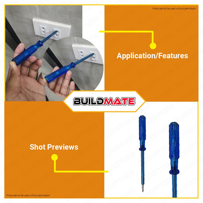 BUILDMATE Wadfow Test Pencil 4x100mm AC 100-500V Voltage Tester Light Flat Head Screwdriver Electric Circuit Detector Pen - WHT