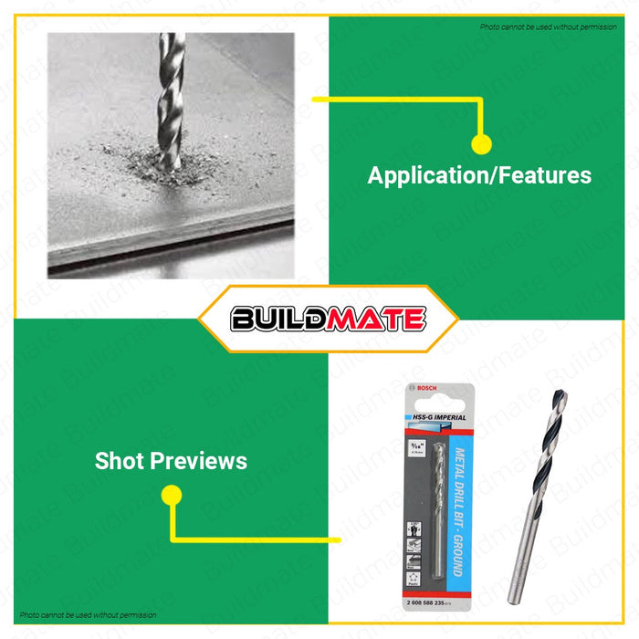 BOSCH Metal Twist Drill Bit - Ground HSS-G 5/64" - 1/2" Inch for Rotary Drills & Drivers Solid Drilling •BUILDMATE• BAX