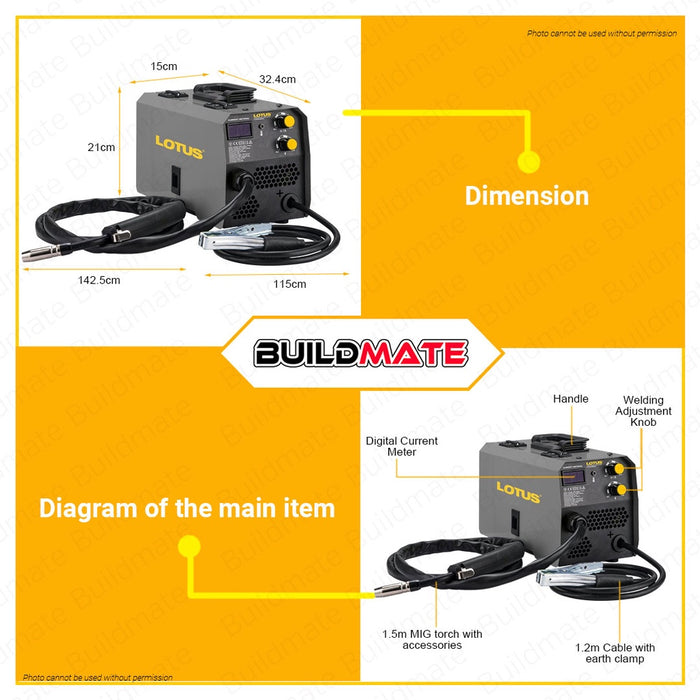 LOTUS 200A MIGWELD Gasless MIG Weld Inverter Flux Corded Welding Machine 0.8mm LT200MGX| LT200FCX •BUILDMATE•