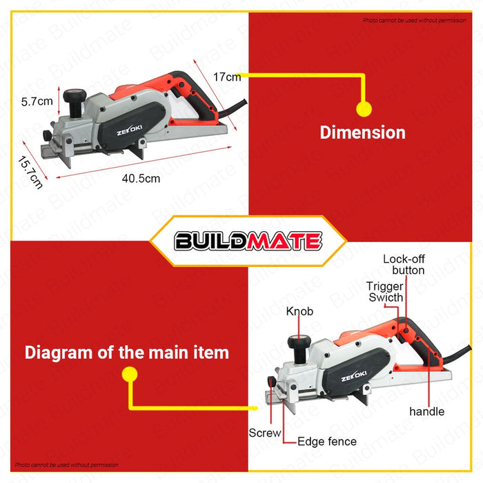 ZEKOKI Electric Planer with Case For Woodworking 750W 3 x 82mm ZKK-8200HD | ZKK-8200SD •BUILDMATE•