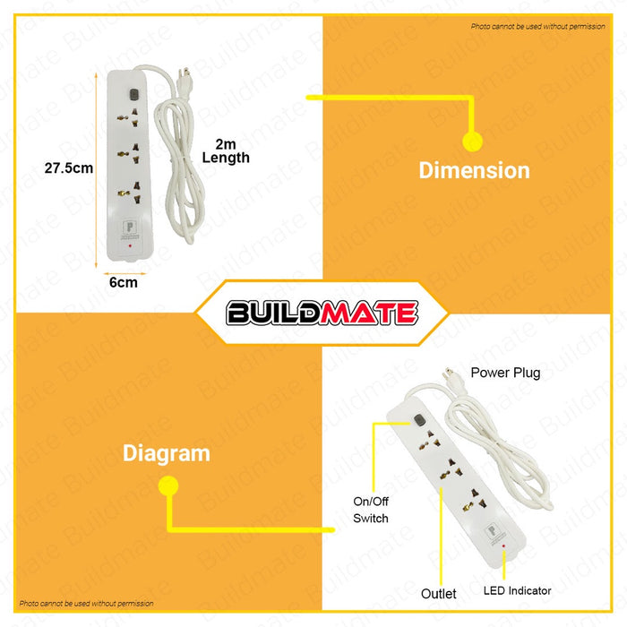 POWERHOUSE Electric Extension Cord with Single Switch Universal Outlet Socket PHEC-004 PWTA