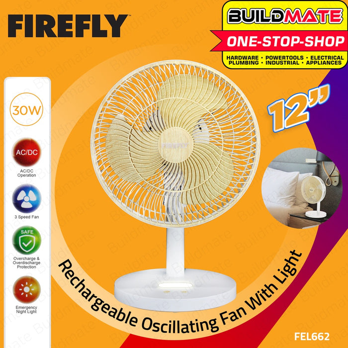 FIREFLY Rechargeable Oscillating Fan with Light Wood FEL 662 100