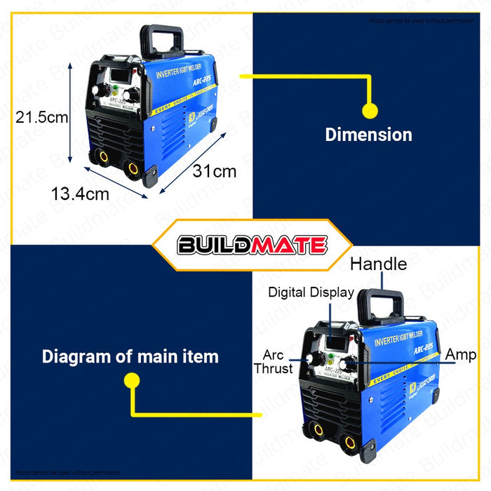 OXFORD 225A Inverter Welding Machine IGBT Technology Digital Display ARC-225 •BUILDMATE•