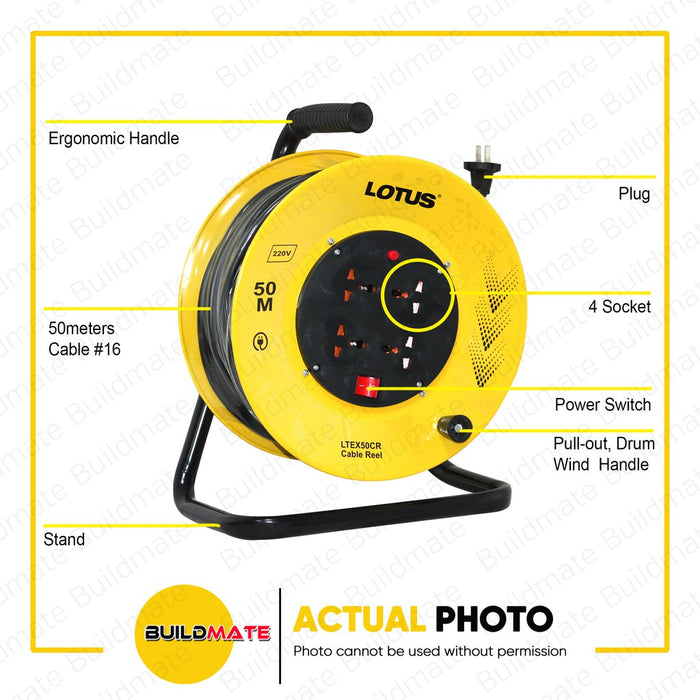 LOTUS CABLE REEL Extension Wheel Outlet AWG 16 50M LTEX50CR •BUILDMATE•