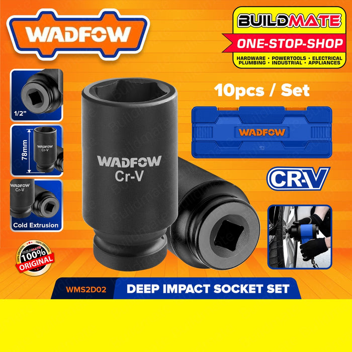 WADFOW 10pcs 1/2" Inch Impact Socket | Deep Impact Socket Set [SOLD PER SET] Cr-V •BUILDMATE• WHT