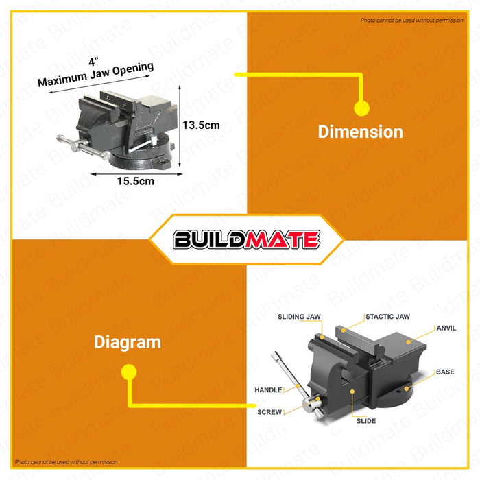 CRESTON Steel Bench Vise 4" FU2204 •BUILDMATE•