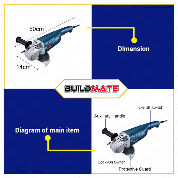 BOSCH Heavy Duty Large Angle Grinder 2200W M14 With Handle GWS2200-180H 06018C00K0 •BUILDMATE• BPT