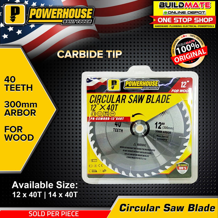 POWERHOUSE Circular Saw Blade  Carbide Tip for Wood 14"X40T •BUILDMATE• PHPTA