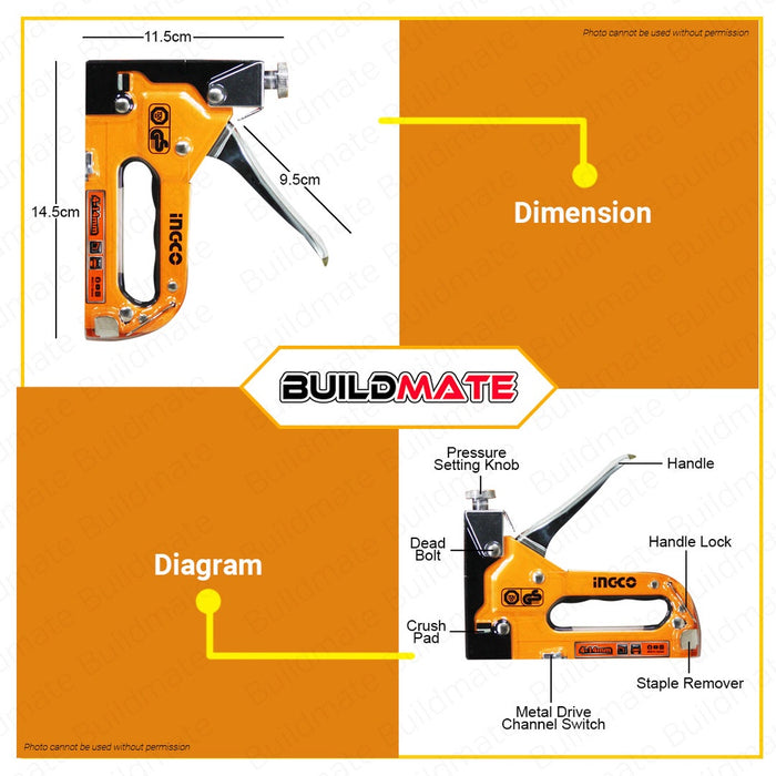 BUILDMATE Ingco Staple Gun 4-14mm / 4-8mm Gun Tacker Stapler SOLD PER PIECE HSG14018 / HSG14012 - IHT