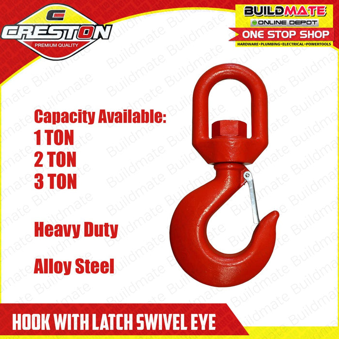 CRESTON Hook with Latch Swivel Eye 3 TONS FT7463 •BUILDMATE•