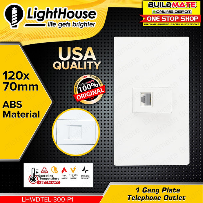 LIGHTHOUSE Electric 1 Gang Plate w/ Telephone Outlet 120mm x 70mm LHWDTEL-300-P1 •BUILDMATE• PHLH