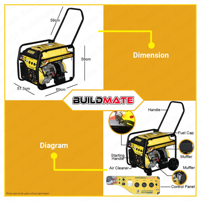 POWERHOUSE ENERGIE SERIES Gasoline Generator w/ Battery, Wheels, Handle 7.5 KW PH-ENERGIE-10000E-GAS