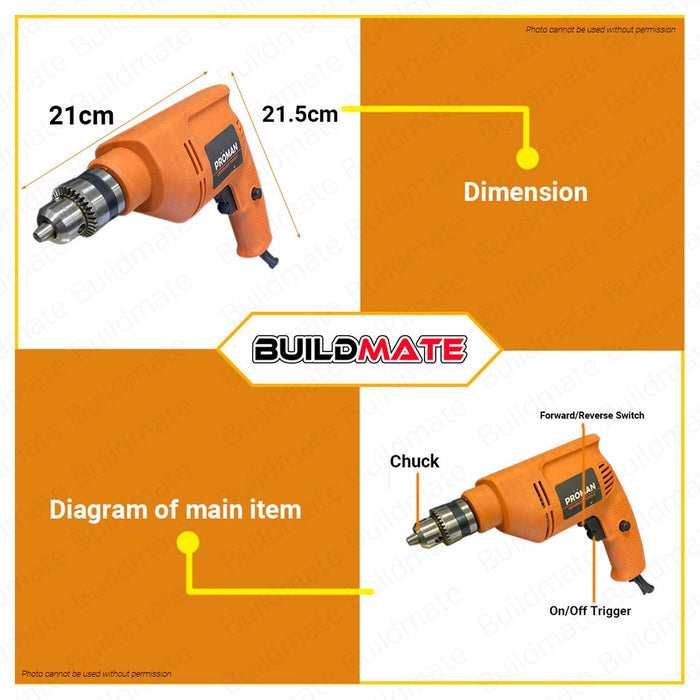 PROMAN GERMANY TOOLS Electric Drill 500W PT-ED500 •BUILDMATE• — Buildmate