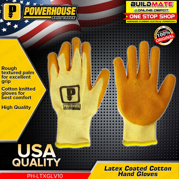 POWERHOUSE Latex Coated Cotton Safety Hand Rubber Gloves Heavy Duty PH Buildmate