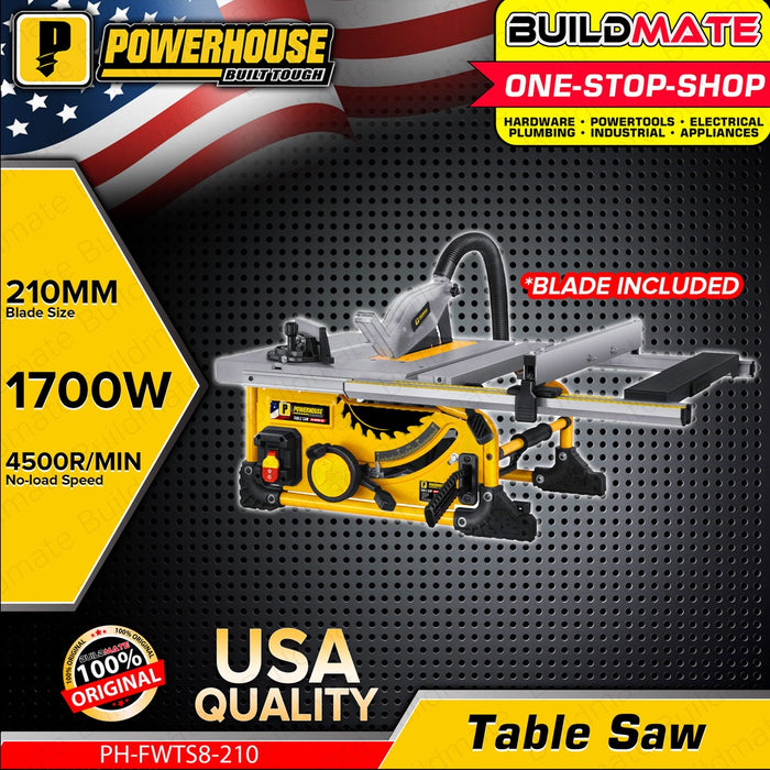 POWERHOUSE USA Table Saw Portable 8 Inches Wood Table Saw 1700W PH-FWTS8-210 | •BUILDMATE• PHPT