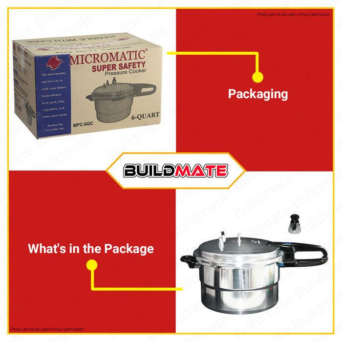 MICROMATIC Pressure Cooker Polished Aluminum 6Q MPC 6QC BUILDMATE