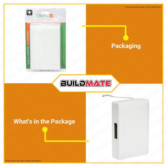 OMNI Surface Mounted Doorbell IP20 75dB Surface Mounted A.C. Wired Doorbell Door WDC-102 •BUILDMATE•