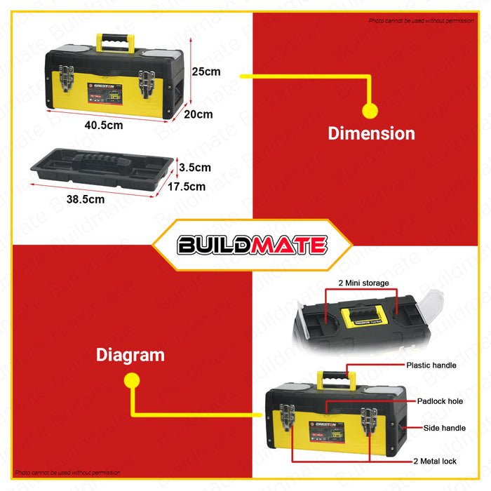 CRESTON Sheet Heavy Duty PVC / METAL Tool Box Tools Organizer Storage Tray 16'' CTB702  •BUILDMATE•