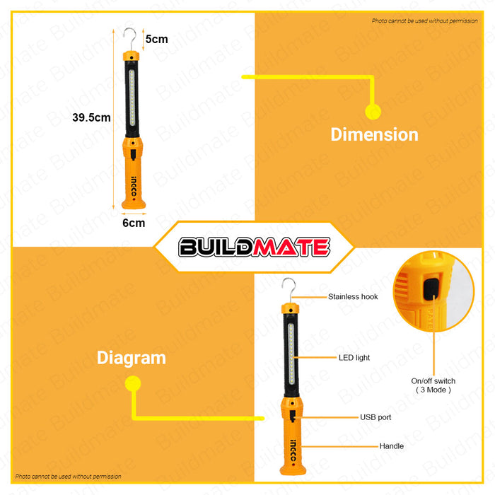 INGCO Rechargeable LED Work Lamp 3.5W HWLI35261 (SUPER SELECT) •BUILDMATE• HT2