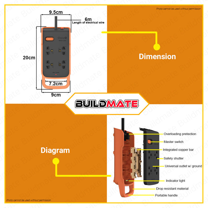 OMNI Pro Series Extension Cord 4G with Led Indicator Light Universal Outlet Socket WRO-204 •BUILDMATE•