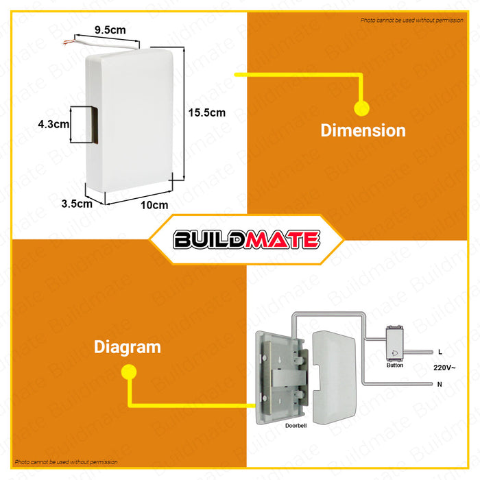 OMNI Surface Mounted Doorbell IP20 75dB Surface Mounted A.C. Wired Doorbell Door WDC-102 •BUILDMATE•