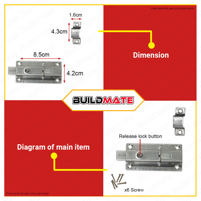 CRESTON Stainless Spring Door Bolt 4" FL2304 •BUILDMATE•