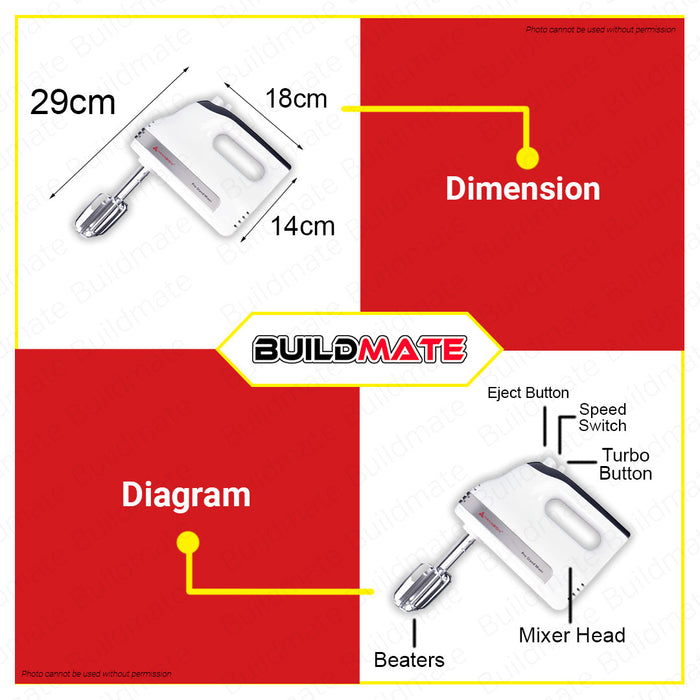 HANABISHI Handmixer Hand Mixer with Turbo Function HHM-56 •BUILDMATE•