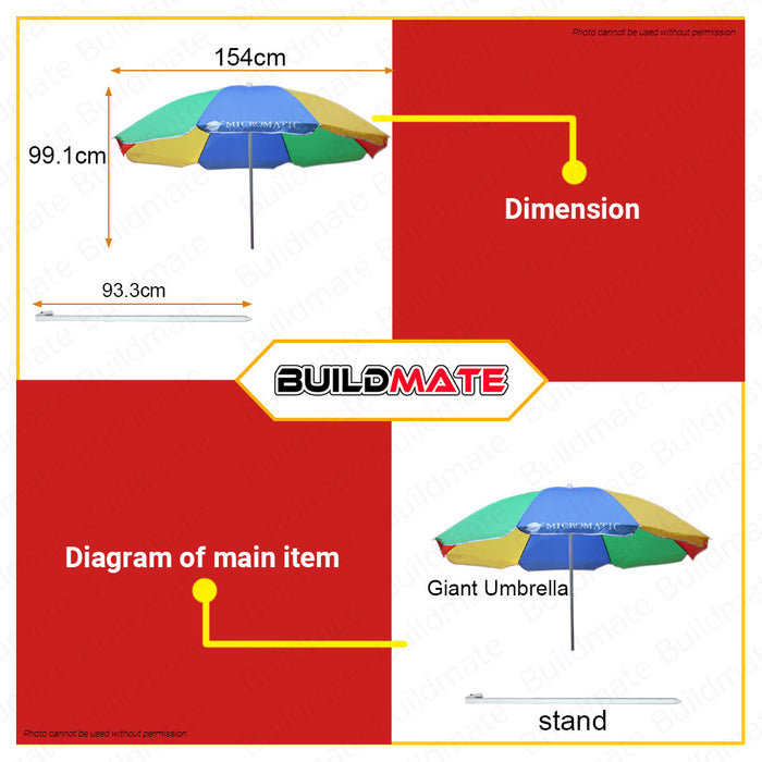 MICROMATIC Outdoor Shade Giant Big Umbrella Parasol 36" •BUILDMATE•