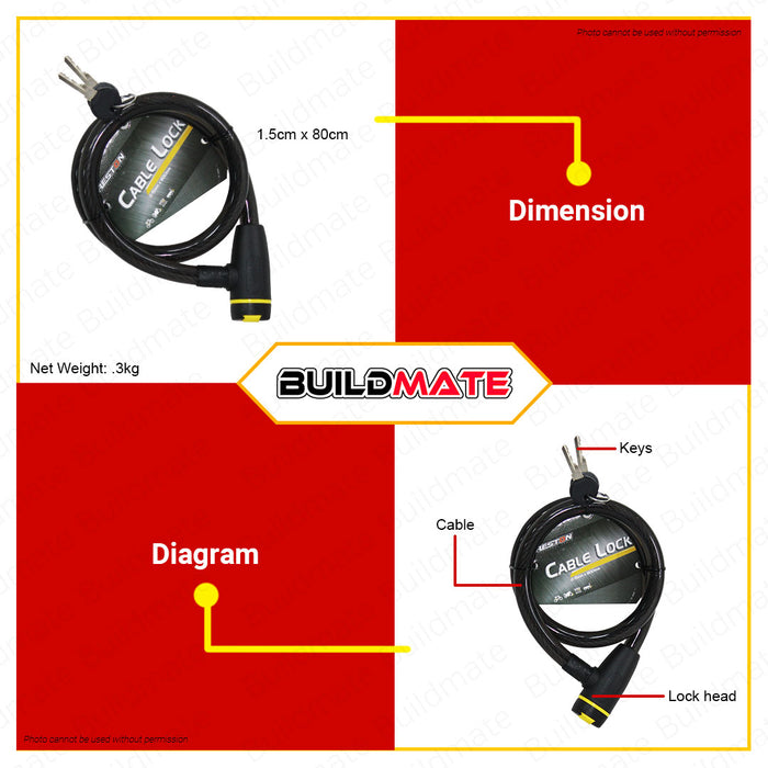 CRESTON Bicycle Bike Cable Lock 15mm x 800mm CB3800 •BUILDMATE•