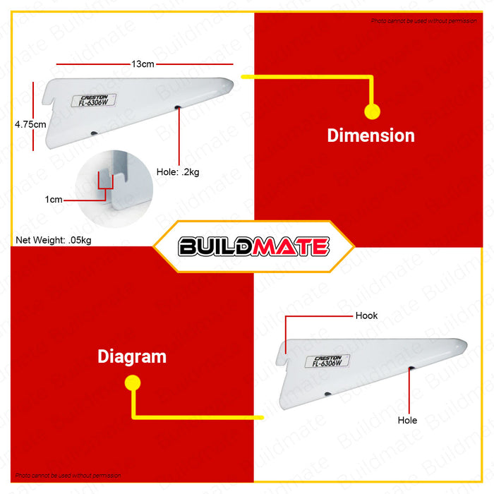 CRESTON Double Slotted Shelf Bracket 125mm FL6306W •BUILDMATE•