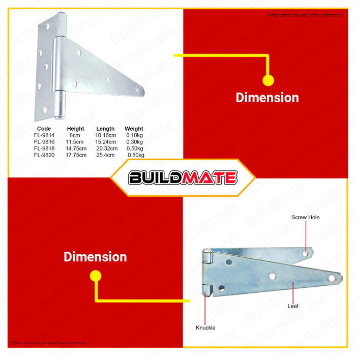 CRESTON Galvanized T-Hinges 4" | 6" | 8" | 10" SOLD PER PIECE •BUILDMATE•