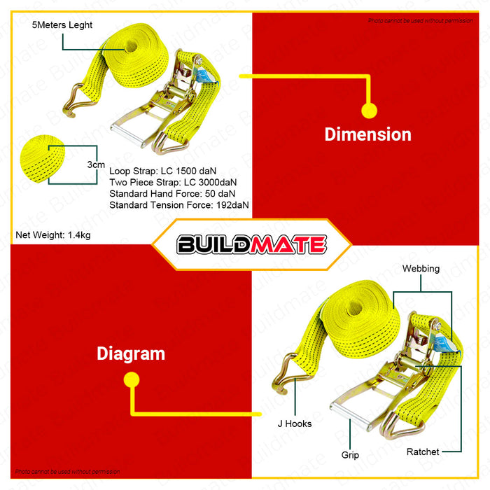 CRESTON Ratchet Tie Down 28mm x 5 Meters FY2615 •BUILDMATE•