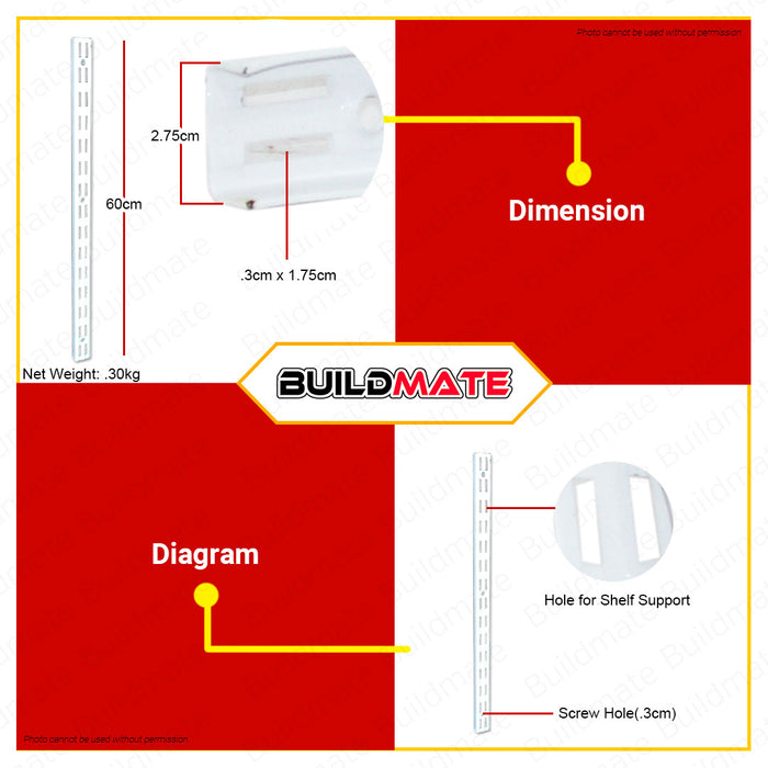 CRESTON Double Slotted Shelf Bracket 600mm FL6324W •BUILDMATE•