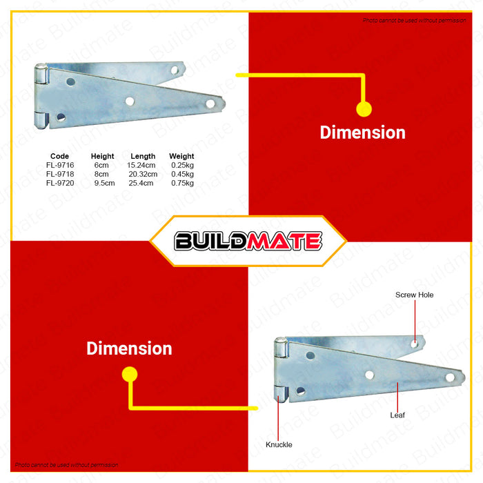 CRESTON Galvanized Strapping Hinges 6" | 8" | 10" SOLD PER PIECE •BUILDMATE•