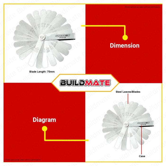 CRESTON Feeler Gauge 26 Blades Leaves FY5126 •BUILDMATE•