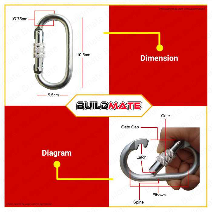 CRESTON Alloy Steel Straight Gate Carabiner 25KNm FE5750 •BUILDMATE•