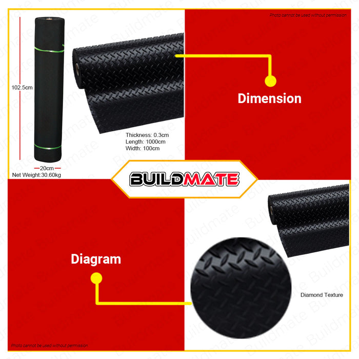 CRESTON Industrial Rubber Mat Matting 3.0mm x 1.0m x 10m 1 ROLL FE9200 •BUILDMATE•