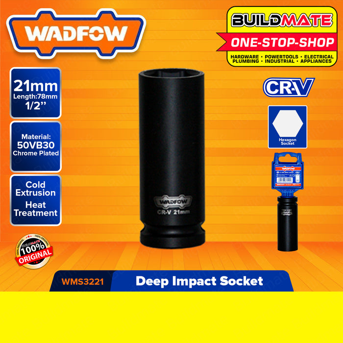 WADFOW 1/2" Inch Deep Impact Socket 10MM to 27MM [SOLD PER PIECE] Impact Socket Wrench Cold Extrusion Drive Impact Sockets Deep Sockets Black Cr-V Steel Metric Deep Impact Wrench Socket Hand Tool •BUILDMATE• WHT