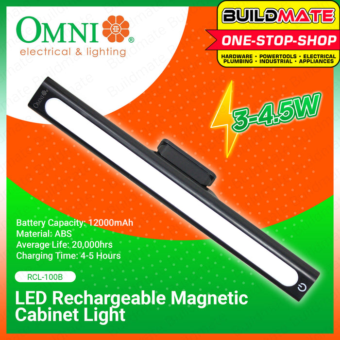 BUILDMATE Omni LED Magnetic Cabinet Light Black | White [SOLD PER PIECE] LED Cabinet Light Kitchen Light Office Light Rechargeable Light Closet Light Dimmable Cabinet Light Stylish Cabinet Light RCL-100B | RCL-100W •