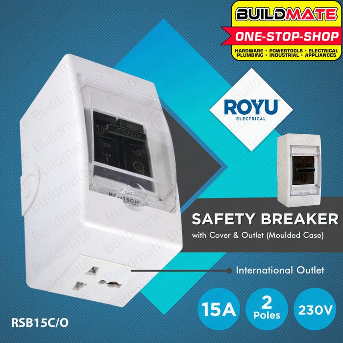 BUILDMATE Royu Safety Breaker with Cover & Outlet 2 Pole 15A | 20A | 30A [SOLD PER PIECE] Electrical Safety Breaker Safety Circuit Breaker Moulded Case Bolt-On Type Electrical Outlet Cover Electrical Circuit Safety International Outlet