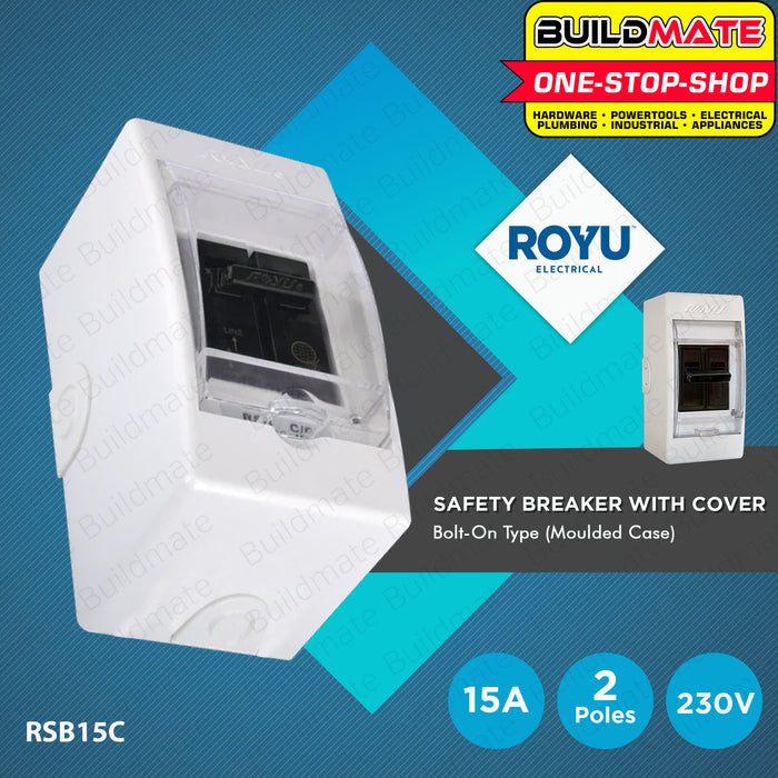 BUILDMATE Royu Safety Breaker with Cover Moulded Case 2 Pole 230V 15A | 20A | 30A [SOLD PER PIECE] Electrical Safety Breaker Safety Circuit Breaker Bolt-On Type Electrical Outlet Cover Electrical Circuit Safety International Outlet