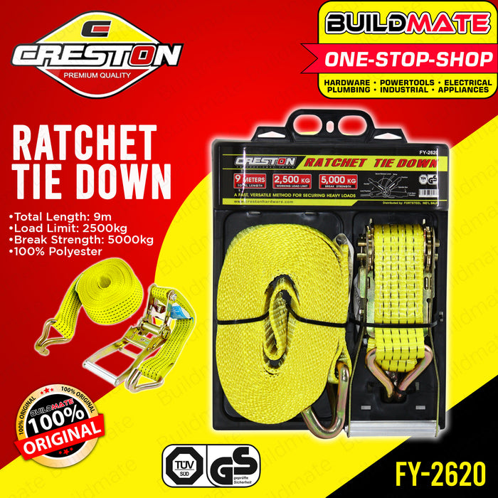 CRESTON Ratchet Tie Down 50mm x 9 Meters FY2620 •BUILDMATE•