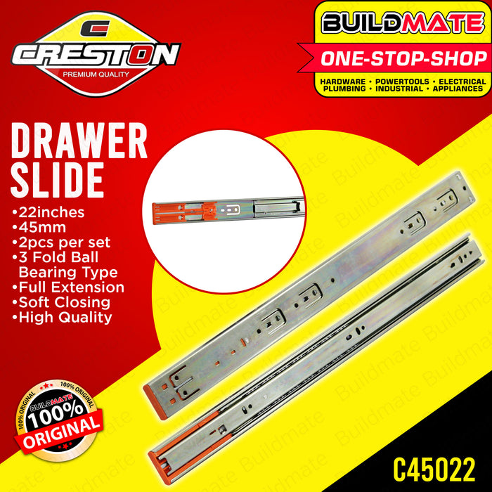 CRESTON Drawer Slide Self Closing 22" C45022 SOLD IN PAIRS •BUILDMATE•