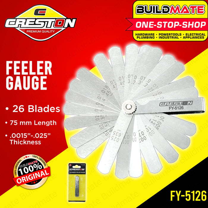 CRESTON Feeler Gauge 26 Blades Leaves FY5126 •BUILDMATE•