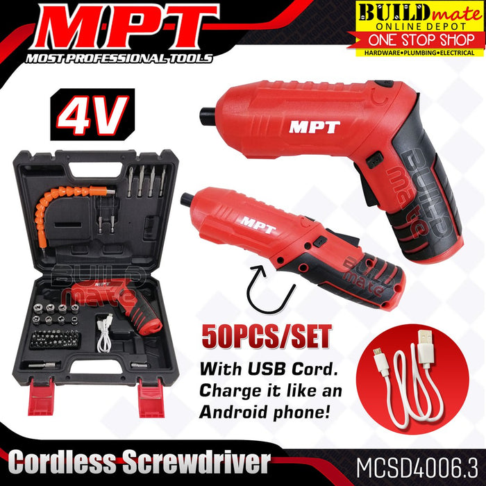 MPT 4V Cordless Screwdriver Li-Ion Battery 50PCS/SET MSD4006.3 Most Professional Tools•BUILDMATE•