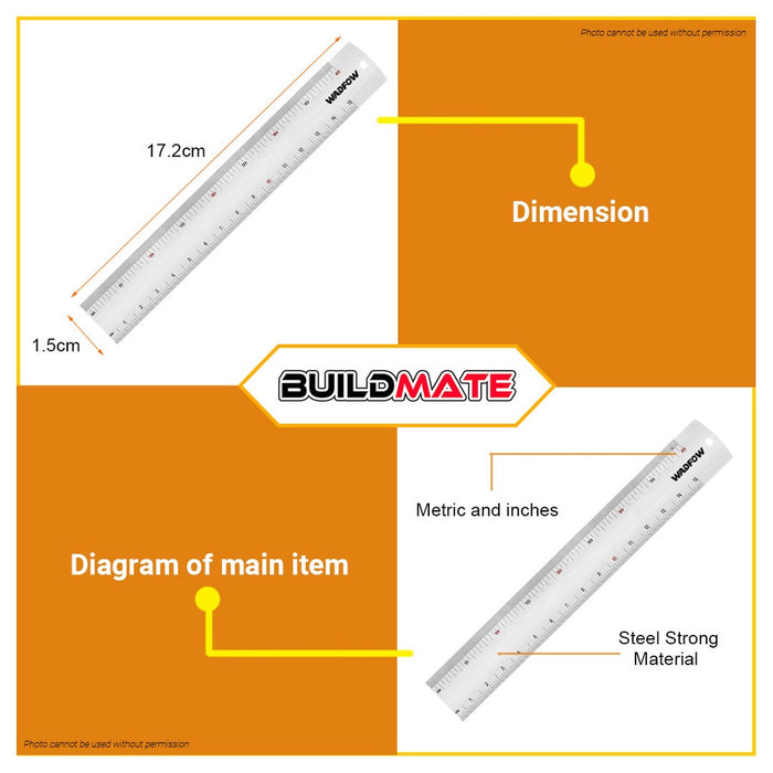 WADFOW 150mm 6" Inches Ruler Metric & Inch Stainless Steel Measuring Tool WRU1315 •BUILDMATE• WHT