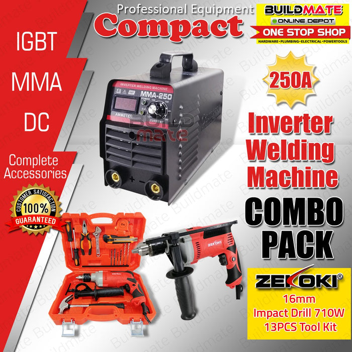 [COMBO] 250A IGBT Inverter Welding Machine + ZEKOKI 16mm Impact Drill Tool 710W ZKK-1670HDK