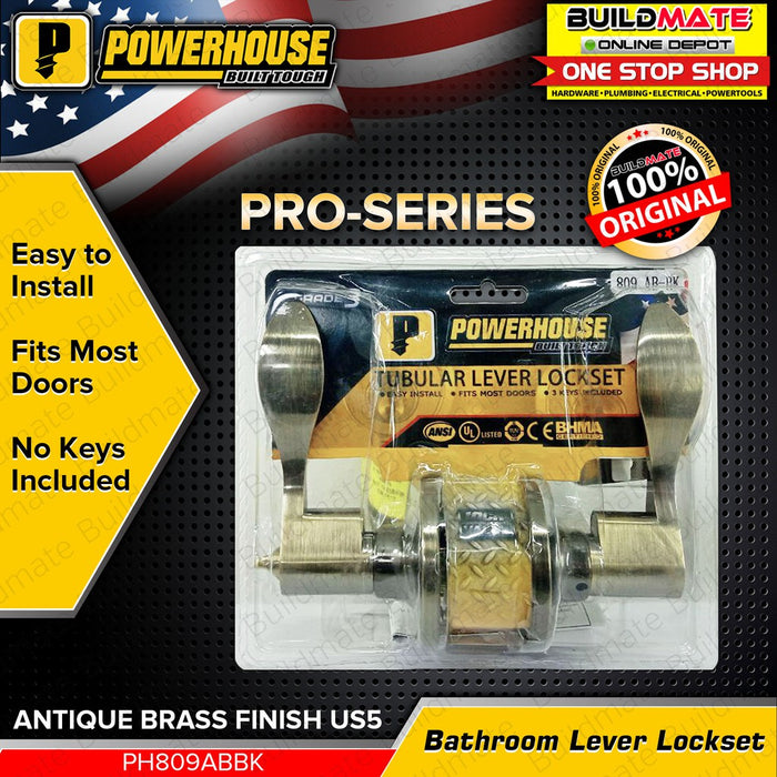 POWERHOUSE PRO SERIES Curved Tubular Entrance Lever Lockset PH809ABBK Antique Brass Finish  •BUILDMATE• PHD