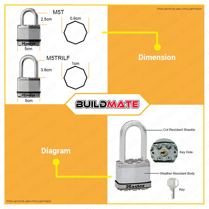 BUILDMATE Master Lock Excell Padlock Keyed Alike Magnum Series Padlock 2x50MM | 3x50MM [SOLD PER SET] Short Shackle Laminated Padlock Keyed Padlock Wide Lock Body Security Lock Anti-Theft Lock •