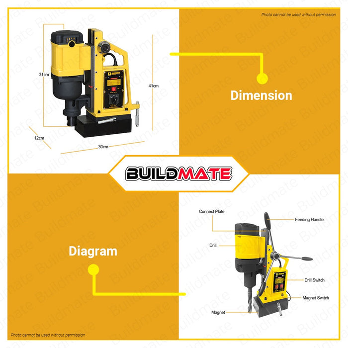 POWERHOUSE USA Magnetic Core Drill 25mm 1200W 100% Copper Portable Heavy Duty Drill PH-MD25MM PHPT